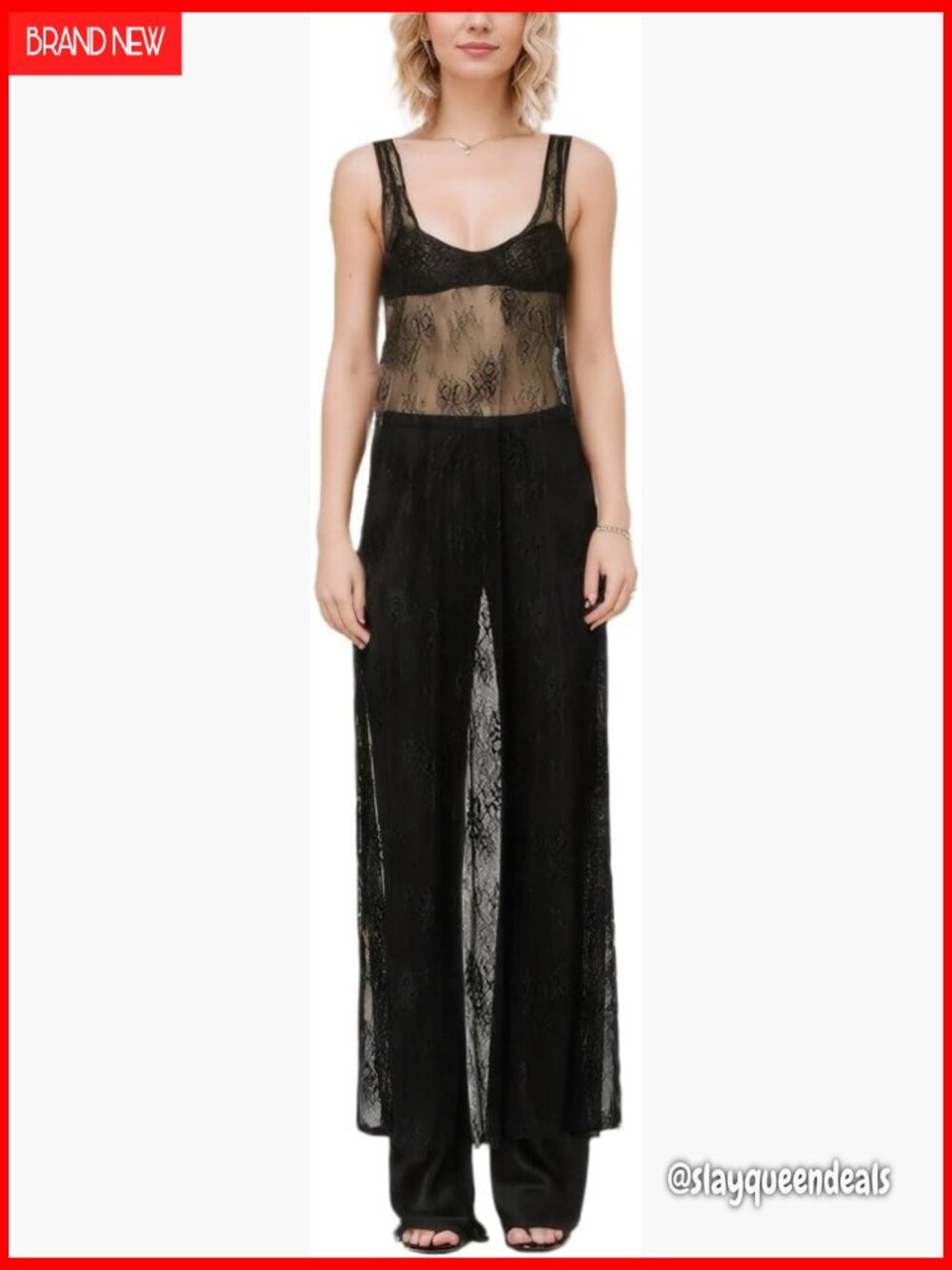 Sexy Backless Lace Maxi Dress Sleeveless Sheer Mesh Bodycon Clubwear